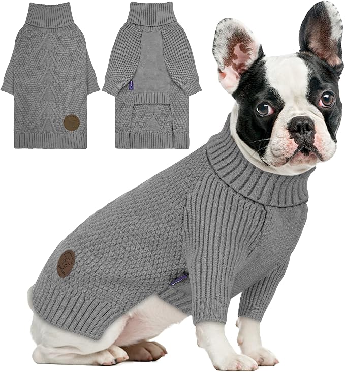 cyeollo Small Dog Sweater with Long Sleeves Turtleneck Knitted Warm Dog Clothes by CYEOLLO