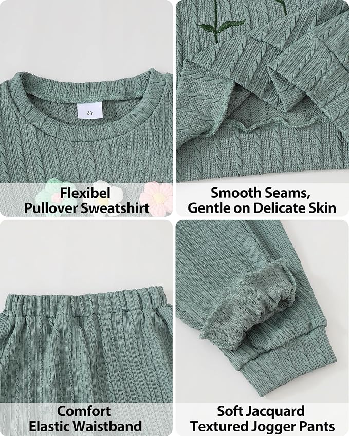 Jecson Toddler Girl Fall Clothes: Soft Outfits Set Embroidered Knit Top & - Image 5