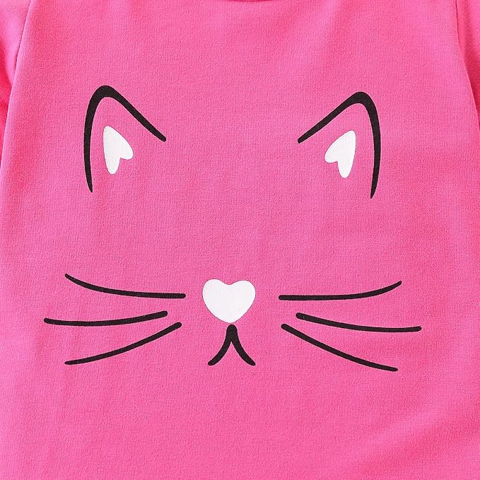 4-8T Toddler Girl Clothes Cat face print Short Sleeve Top+Pants Outfits Girl - Image 4