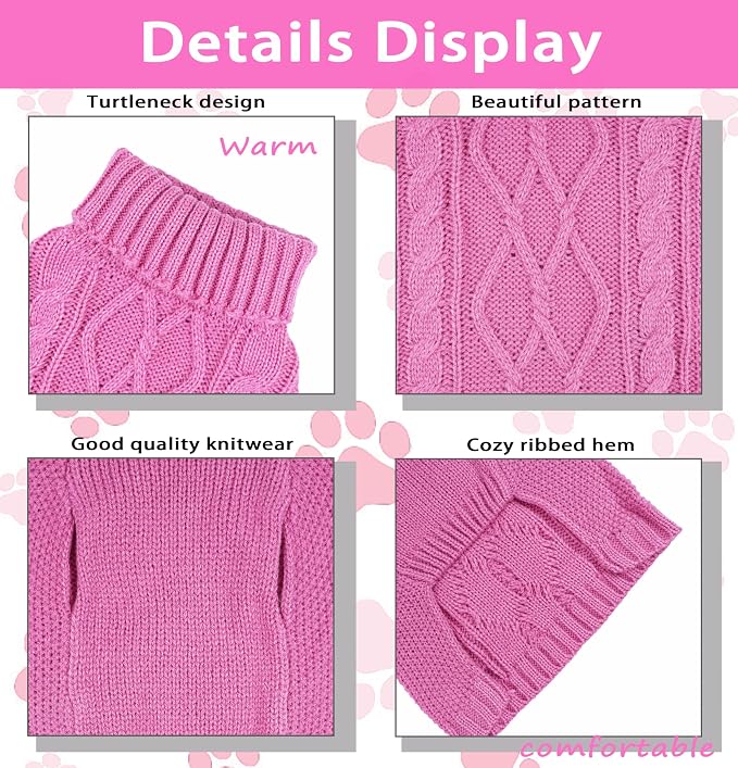 Dog Sweaters for Small Dogs Pink Puppy Sweaters Girl Dog Clothes for Chihuahua - Image 3