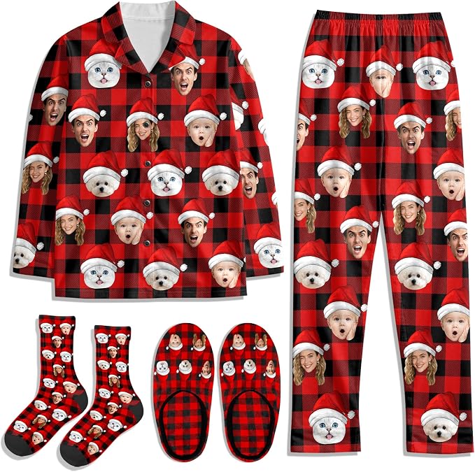 Artsadd Custom Pajamas for Women Men Family, Personalized Face Pjs Pajama Pants by Artsadd