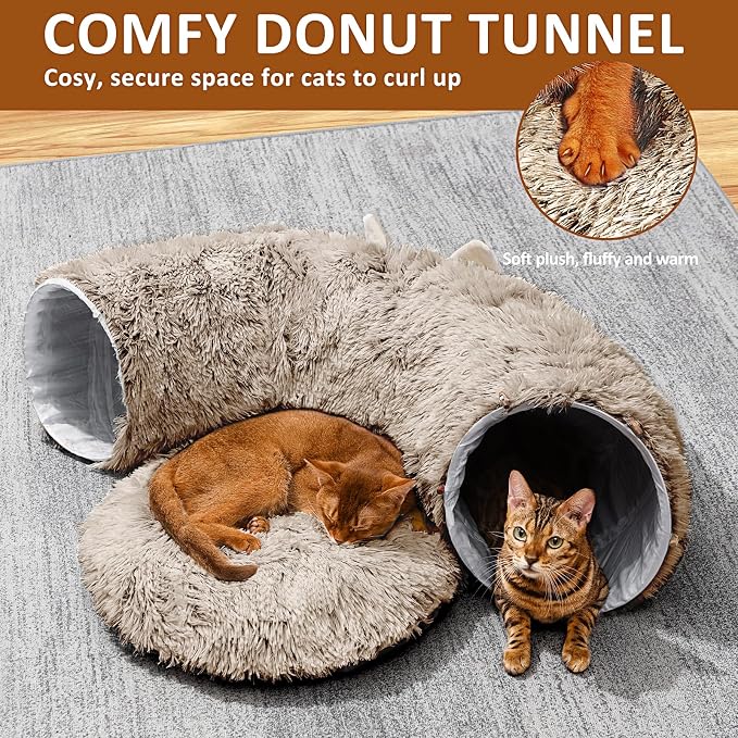 Cat Tunnel with Cat Bed for Indoor Cats, Soft Plush Peekaboo Cat Cave Donut - Image 4