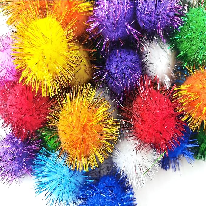 1.8 Inch Assorted Color Flash Ball Cat's Favorite Toy Ball Tinsel Pom Poms Flash - Image 4