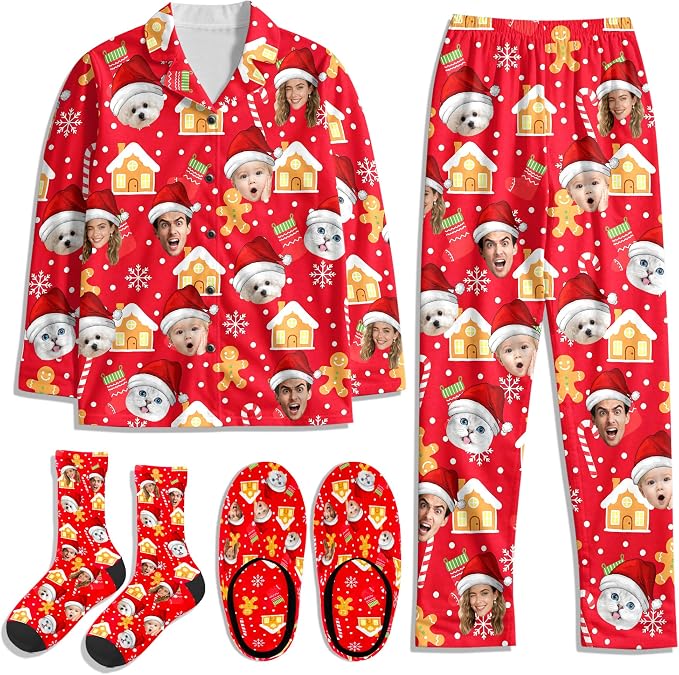 Artsadd Custom Pajamas for Women Men Family, Personalized Face Pjs Pajama Pants by Artsadd