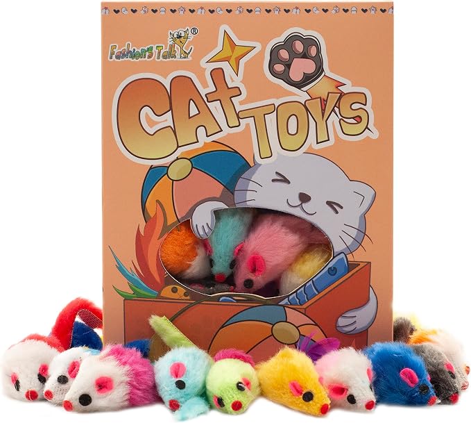 Fashion's Talk 48-Count Assorted Mice Cat Toys Furry Rattle Mouse Kitten Toy - Image 7