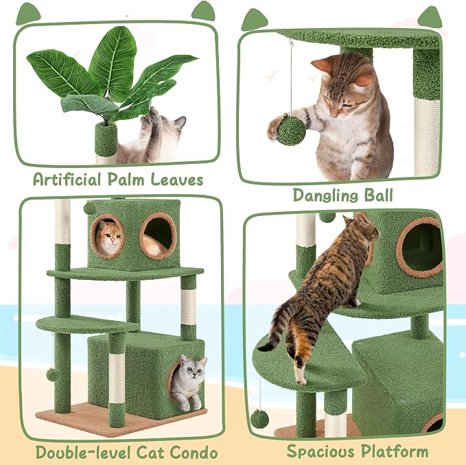 Yaheetech 59in Cactus Cat Tree, Double-Level Condo, Spacious Platform, 4 - Image 4