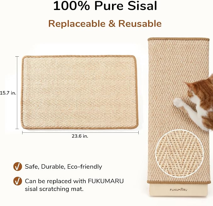 FUKUMARU Cat Scratcher, 23.66 Inch Sisal Cat Scratching Post Ramp, Replaceable - Image 3