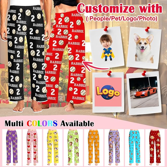 Custom Pajama Pants for Women Men, Personalized 67 Name Photo PJ Family Six - Image 4