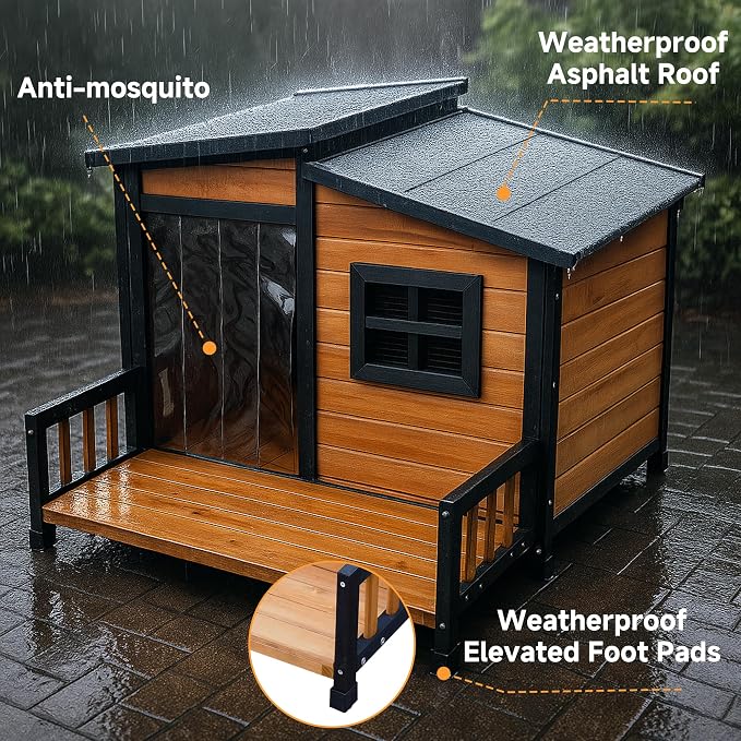 Large Dog House Outdoor Indoor for Small Medium Large Dog, Wood Insulated Dog - Image 3