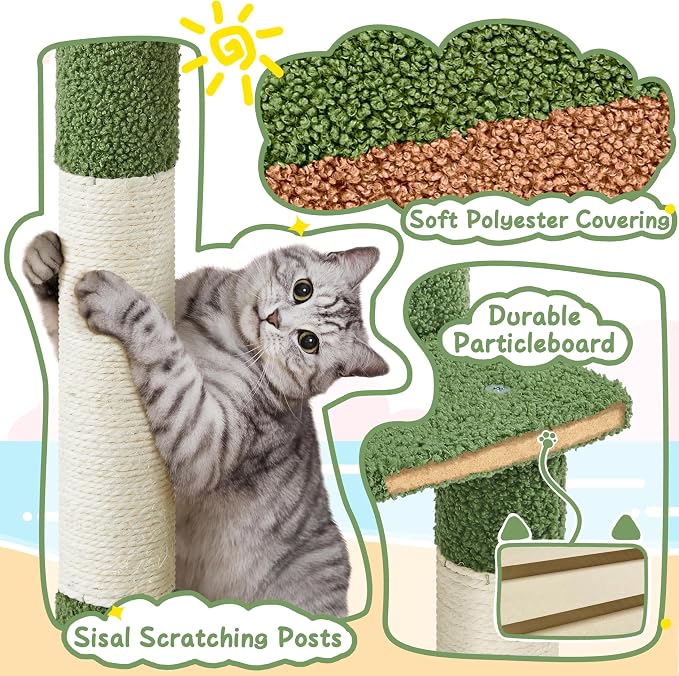 Yaheetech 59in Cactus Cat Tree, Double-Level Condo, Spacious Platform, 4 - Image 6