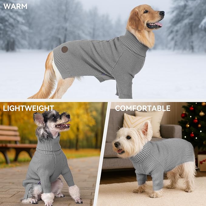 cyeollo Small Dog Sweater with Long Sleeves Turtleneck Knitted Warm Dog Clothes - Image 4