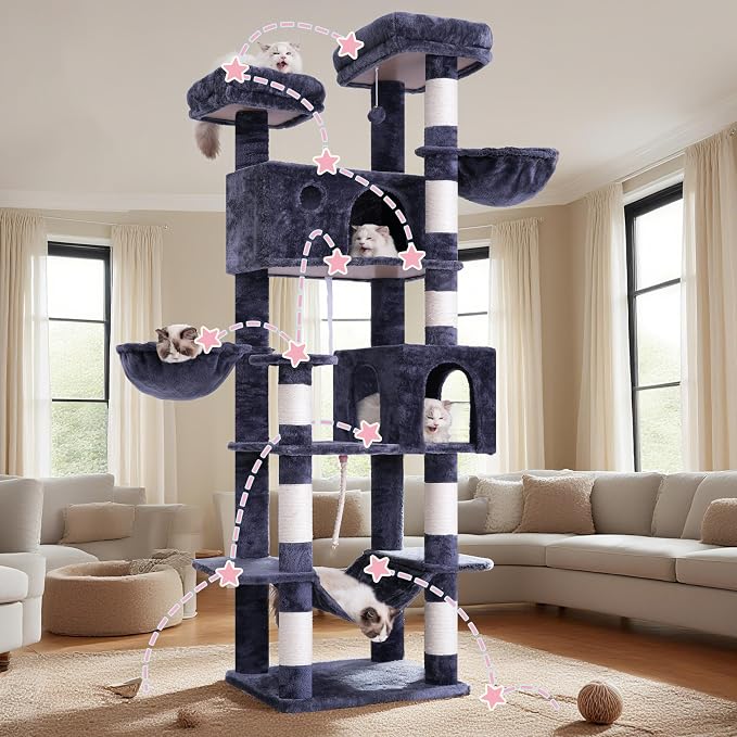 Tall Cat Tree, Large Cat Tower for Adult Cats, 80.7'' Heavy-Duty Cat Tree House - Image 7