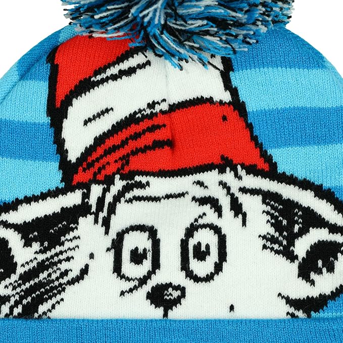 The Cat in The Hat Beanie Cuffed Jacquard Pom Beanie Hat Cap Blue - Image 7
