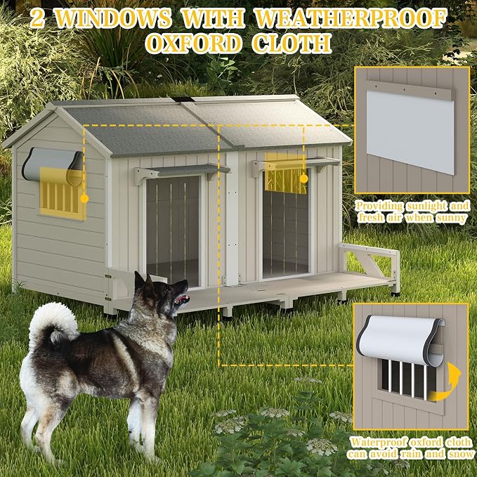 PetsCosset 59.4" L Large Dog House Outdoor & Indoor, Fir Wood Dog Kennel - Image 4
