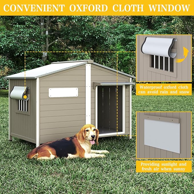 PetsCosset 55.1" L Large Dog House Outdoor & Indoor, Fir Wood Dog Kennel - Image 3