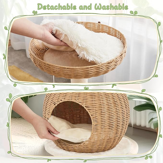 Yaheetech Cat Tree, 29.5in Rattan Cat Tower - Image 4