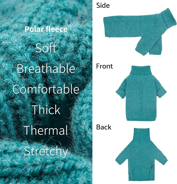 Fitwarm Medium Turtleneck Dog Knitted Sweater, Teal Blue Thermal Winter Dog - Image 5