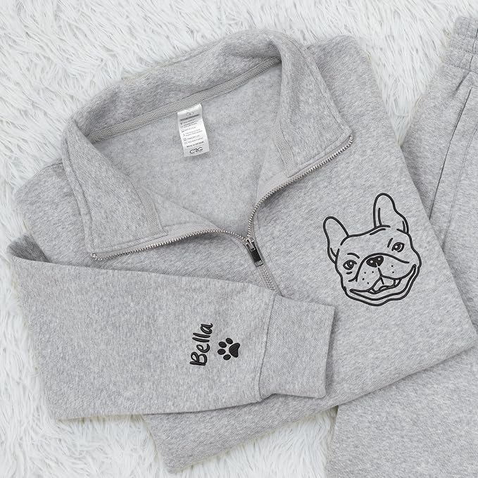 Chillever Custom Pet Embroidered Quarter Zip Sweatshirt, Dog Portrait Face Shirt - Image 3